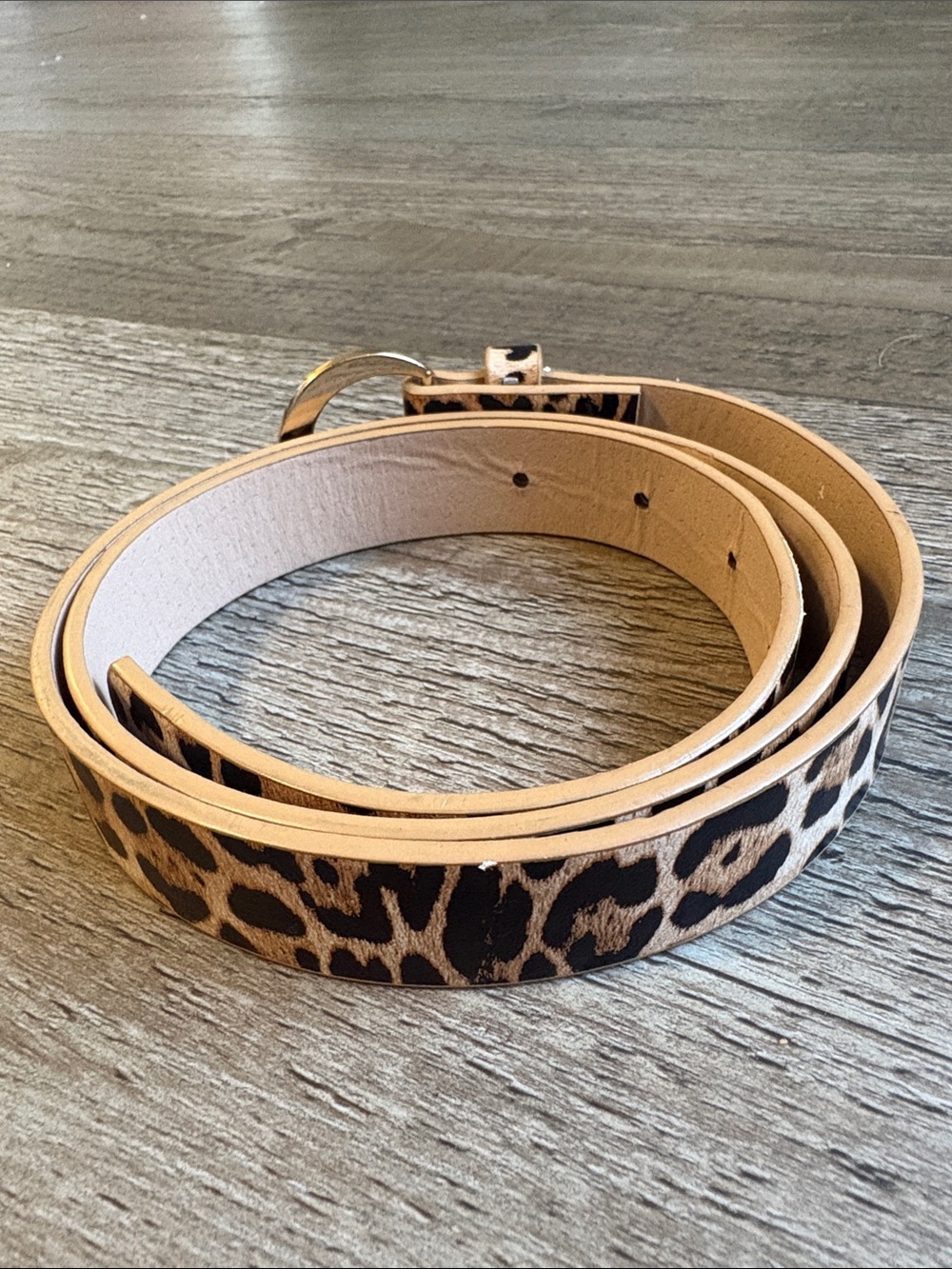 Bebe Leopard Print Tan and Black Leather Belt with Buckle - Picture 2 of 3